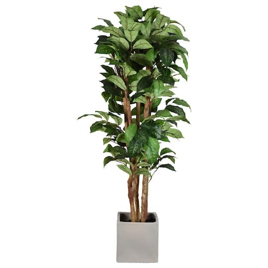 American Art Decor 5ft Artificial Coffee Tree in Cement Pot Faux Plant